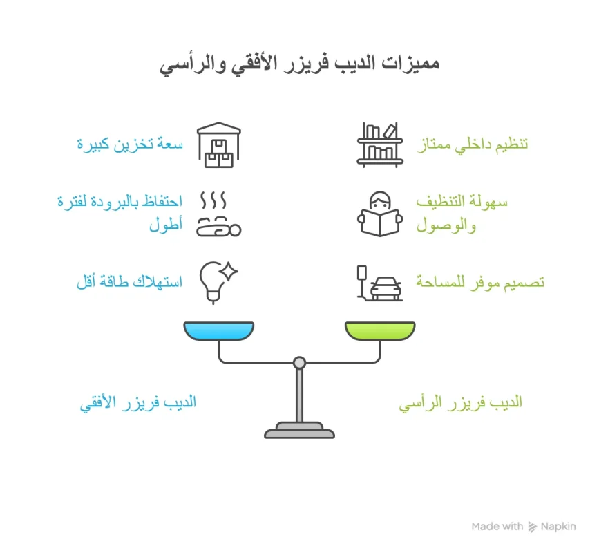 الفرق بين الديب فريزر الأفقي والرأسي